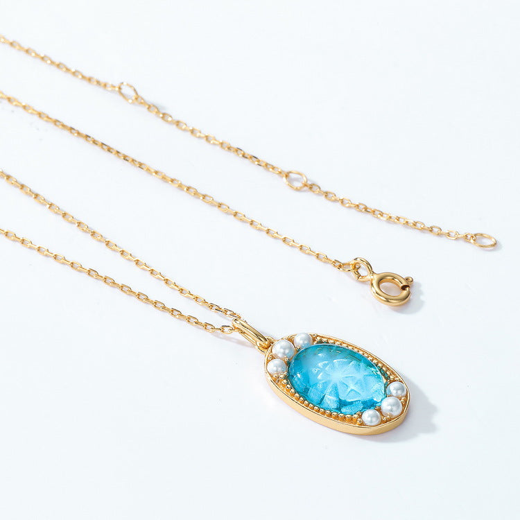 Lake Blue Aquamarine and Pearl Pendant