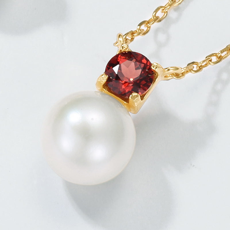 Natural Garnet and Freshwater Pearl Pendant Necklace