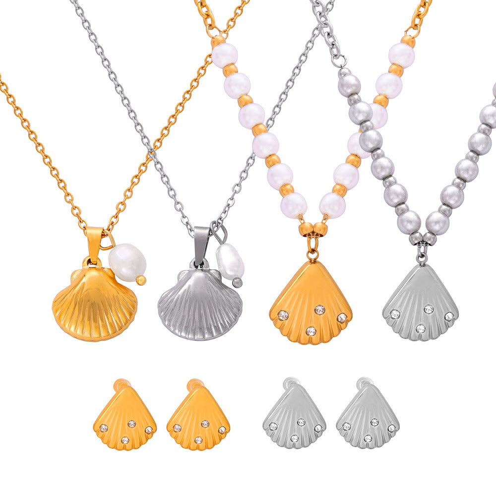 Influencer Statement Shell Pendant Necklace Earrings Set