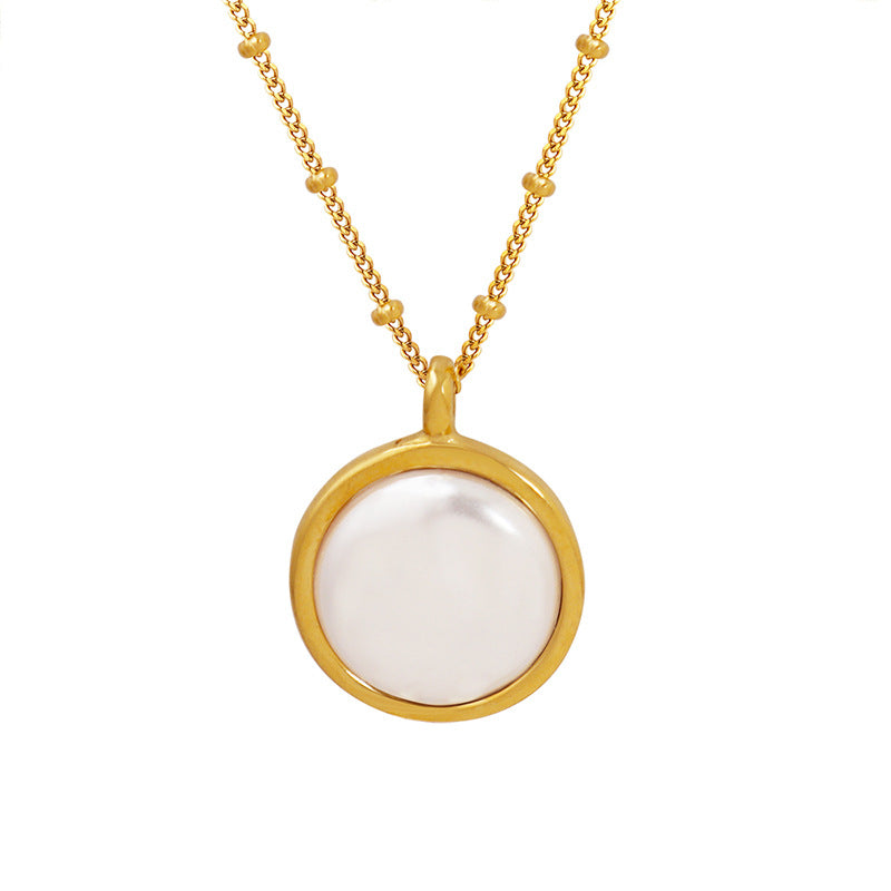 Simple Round Mother of Pearl Pendant Necklace