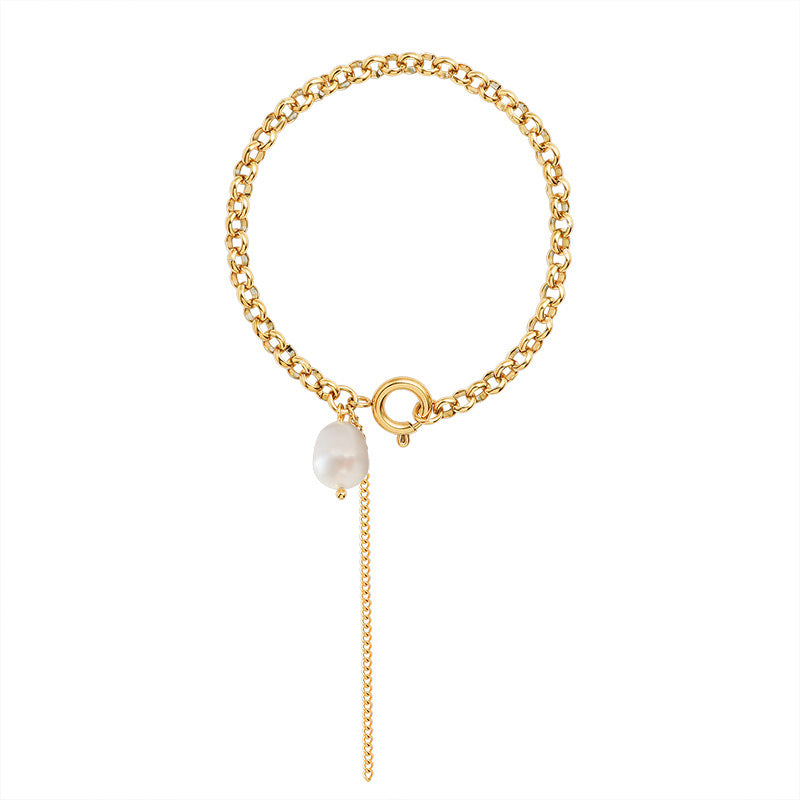 Tassel Pearl Charm Gold Chain Bracelet
