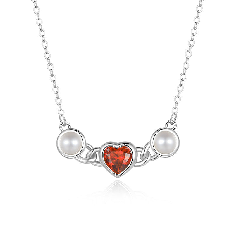 Romantic Red Heart Pearl Pendant Necklace