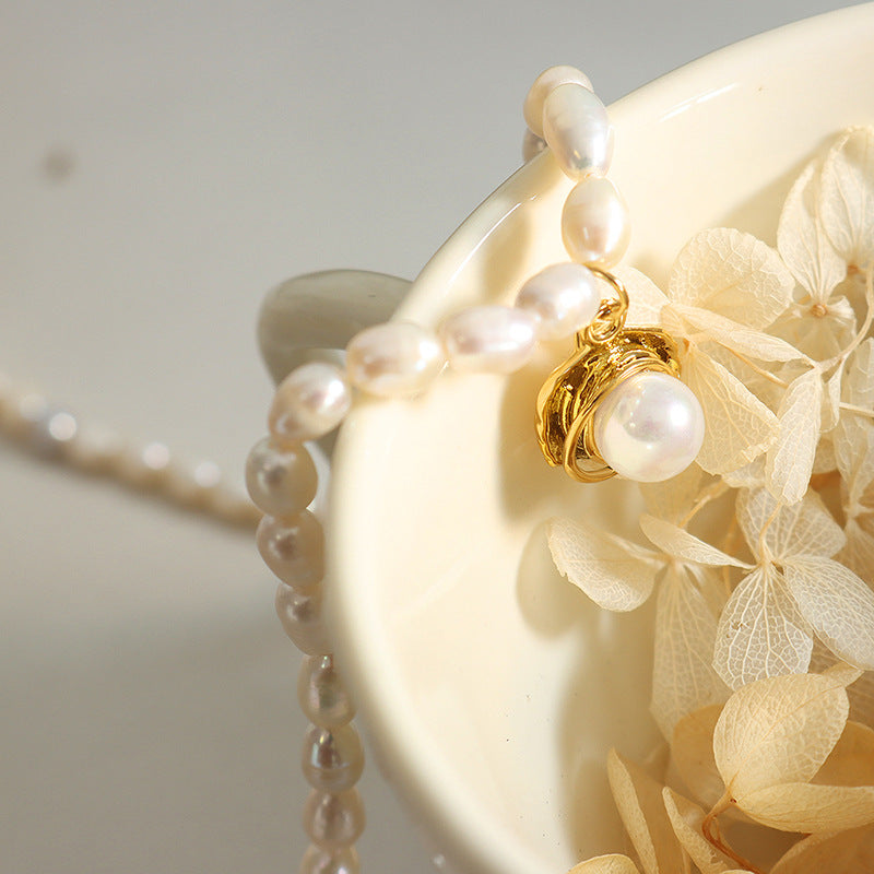 Freshwater Pearl Necklace With Round Enhancer Pearl Pendant