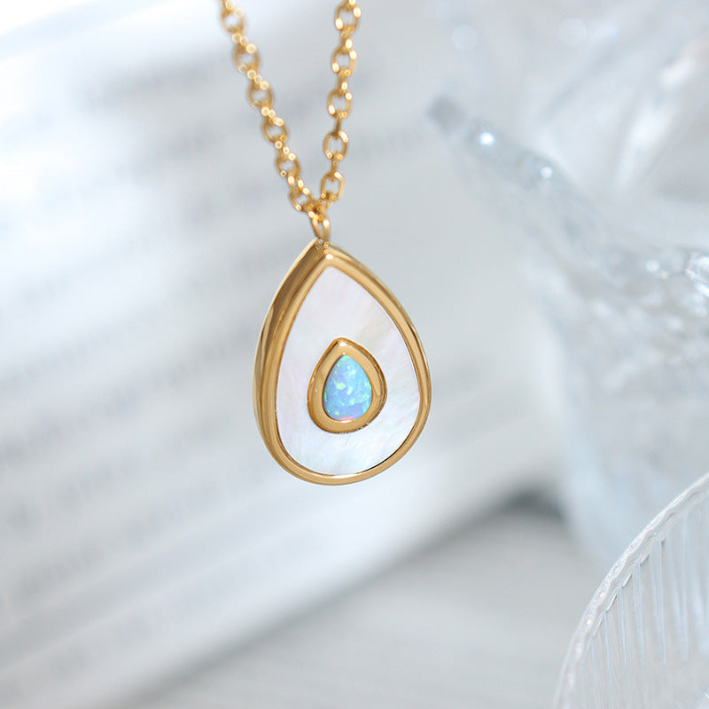 Teardrop Mother of Pearl Inlay Opal Pendant Necklace