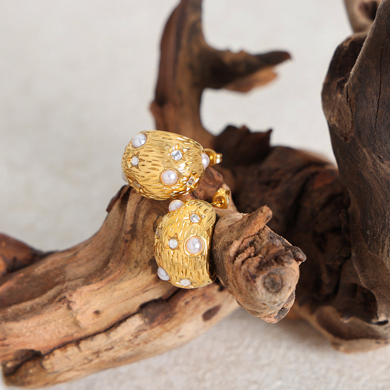 Vintage Rhinestones Pearl Stud Earrings
