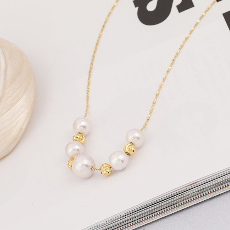 Gold Silver Bead Freshwater Pearl Smile Necklace