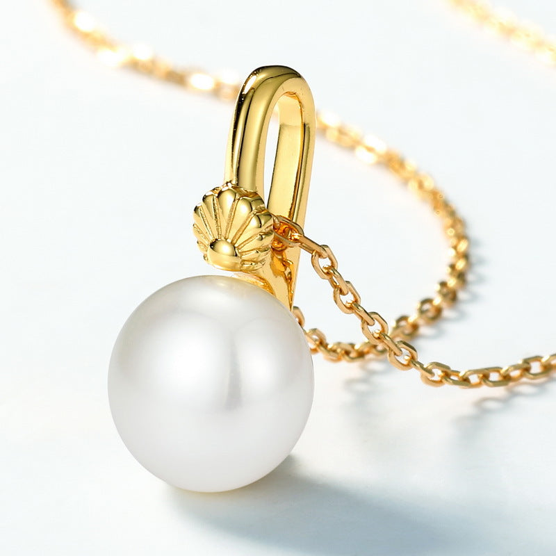 Gold Shell and Bread Pearl Pendant