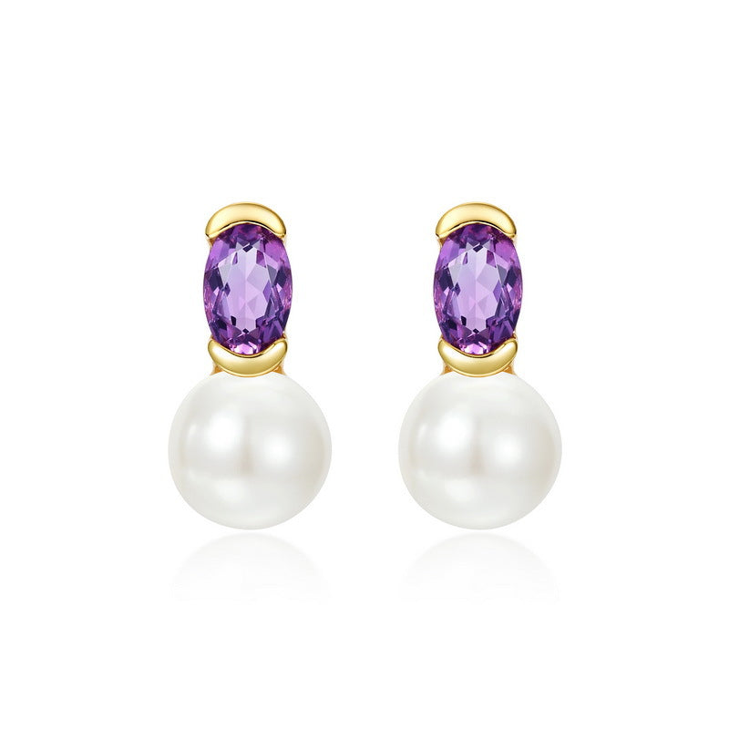 Natural Freshwater Pearl and Purple Crystal Earrings