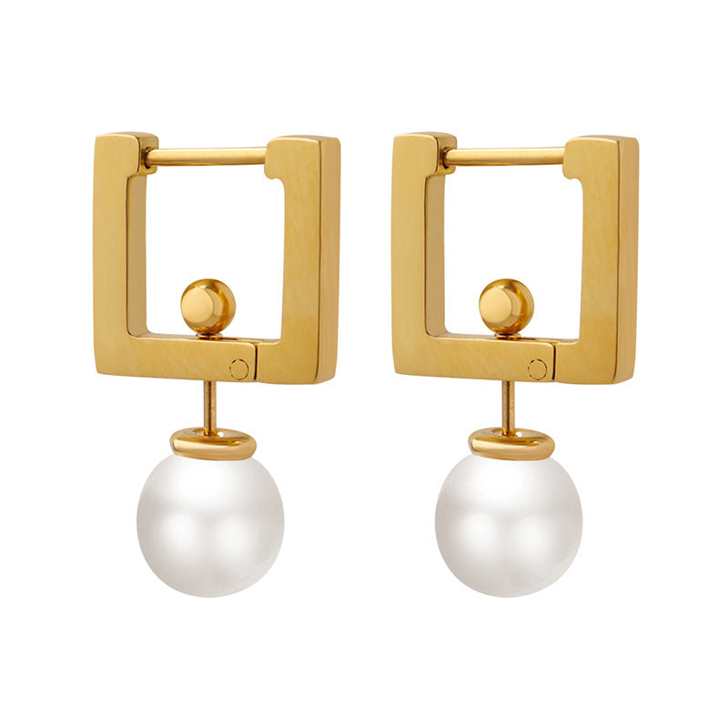 Multi Wear Ways Square Dangle Pearl Earring 