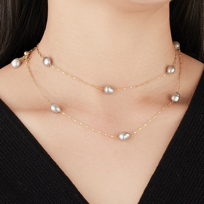 Long Pullable Natural Grey Baroque Pearl Necklace