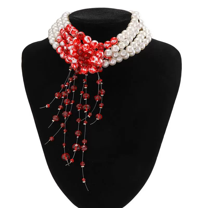 Vampire Bite Dracula Kiss Bloody Pearl Choker Necklace Bracelet Earrings Brooch