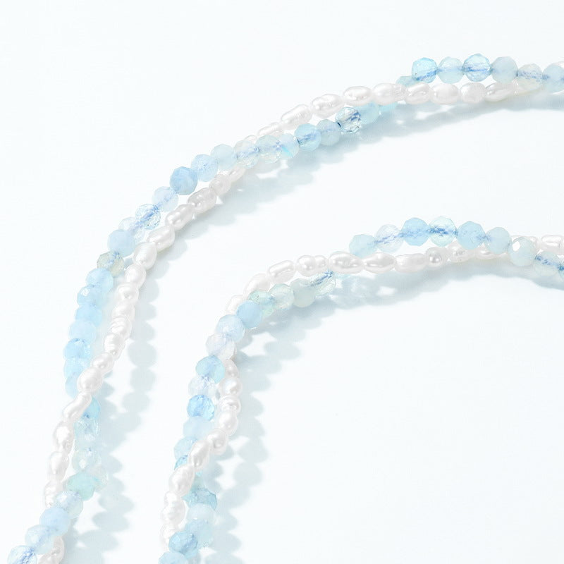 Multi Wear Ways Blue Crystal and Freshwater Pearl 2 Layers Necklace