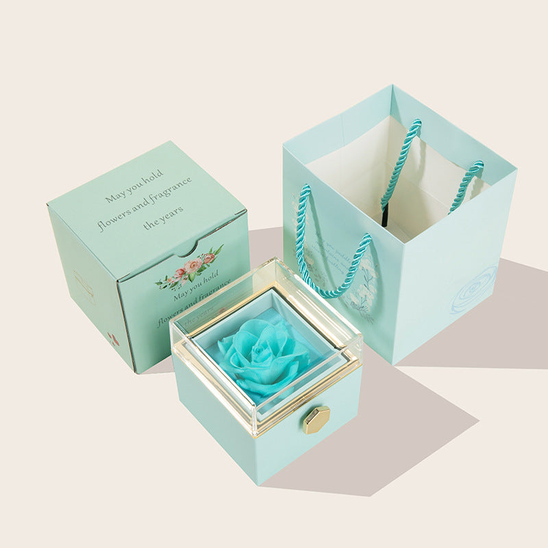 Preserved Flower Rose Ring Necklace Square Jewelry Box