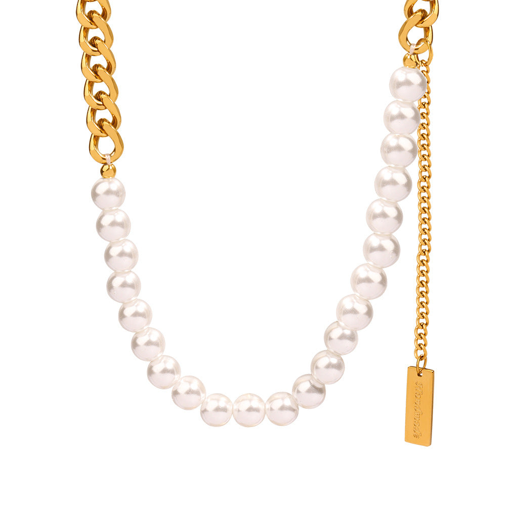 Half Gold Chain Half Pearl Necklace Extension Drop Pendant