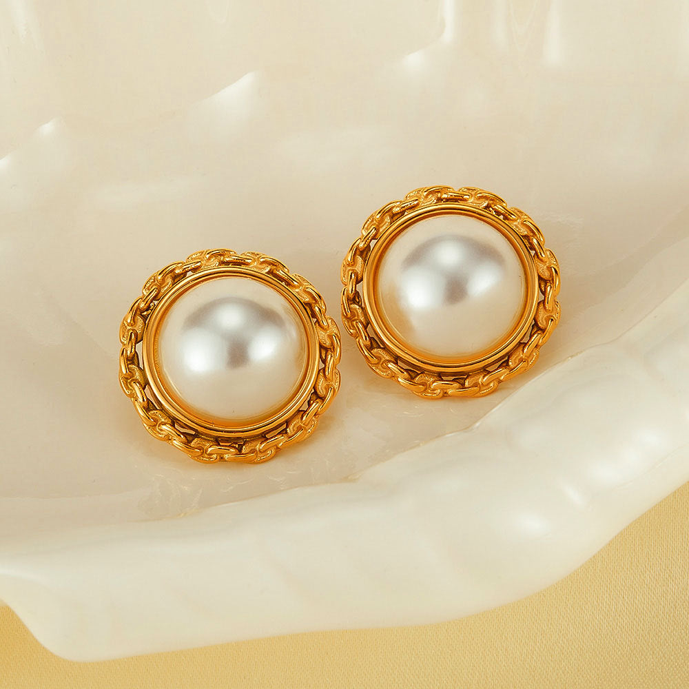 Classic Vintage Big Pearl Stud Earrings