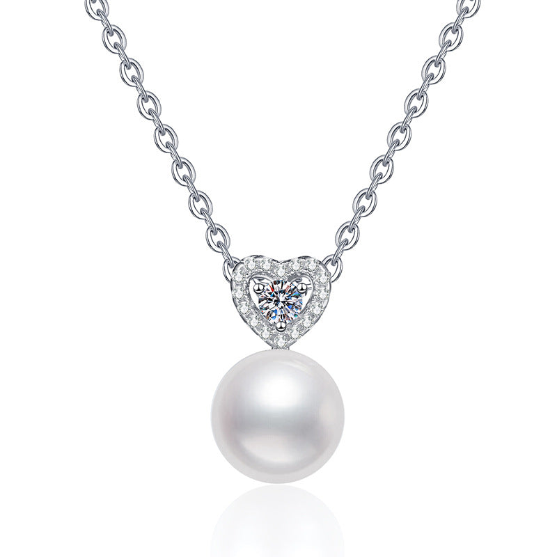 Heart Diamond and Pearl Pendant Necklace