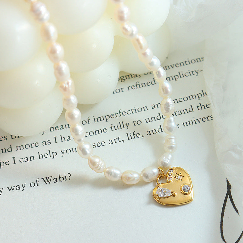 Freshwater Pearl Necklace With Heart Pendant