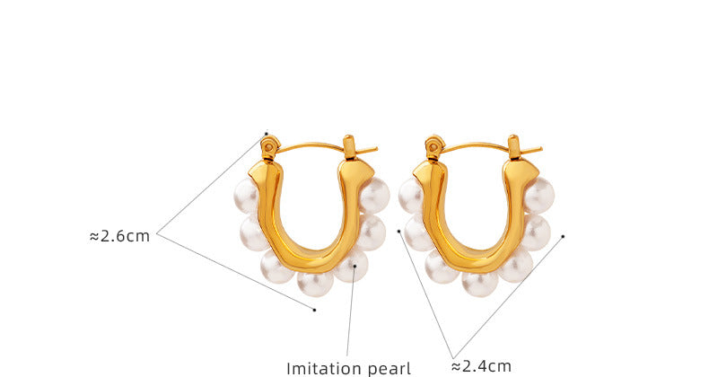 U Shape Clip On Pearl Earrings