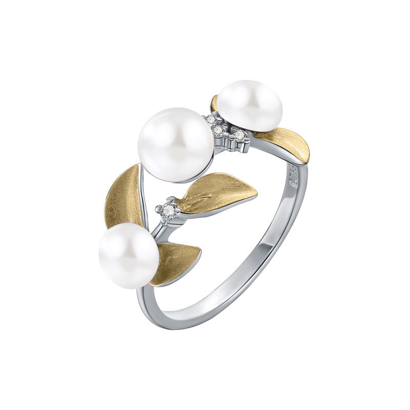 Leaf and Pearl Ring