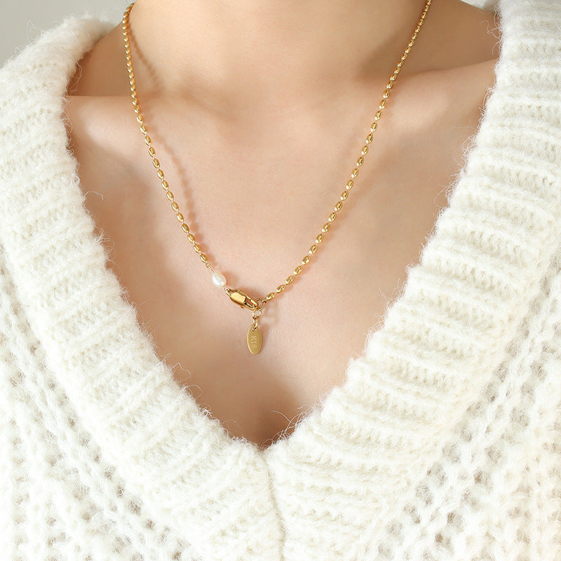 18K Gold Plated Oval Bead Chain Necklace