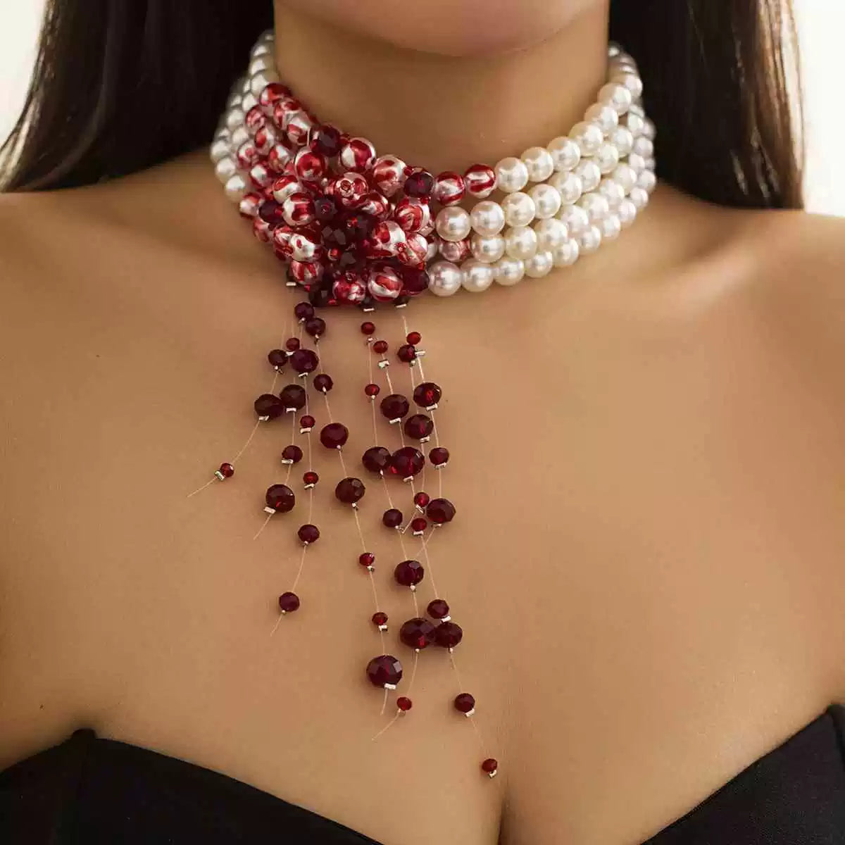 Vampire Bite Dracula Kiss Bloody Pearl Choker Necklace Bracelet Earrings Brooch