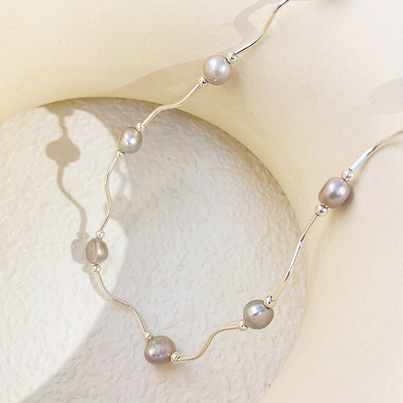 Dainty Wave Grey Baroque Pearl Necklace