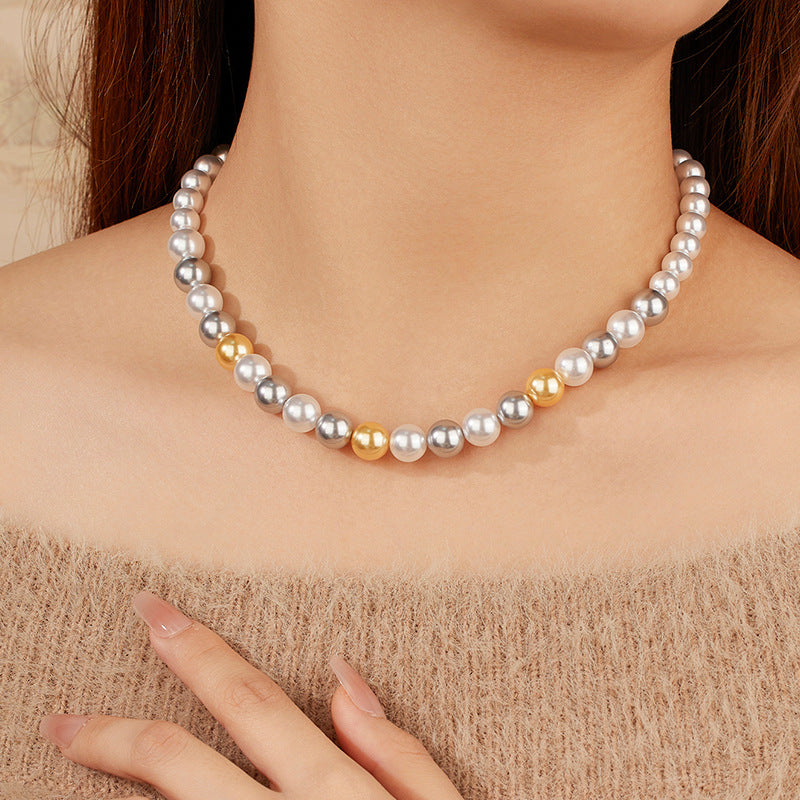 Gradient Sizes Mixed Color Pearl Necklace