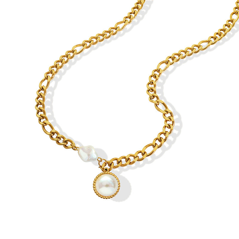 Thick Chain Necklace With Enhancer Pearl Pendant