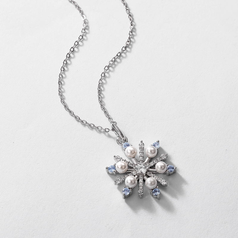 S925 Sterling Silver Snowflake Pearl Pendant