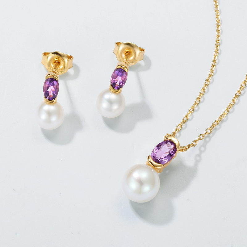 Natural Freshwater Pearl and Purple Crystal Earrings