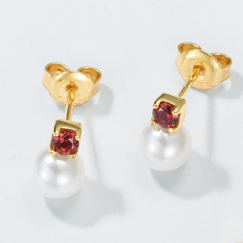 Natural Garnet and Freshwater Pearl Earrings