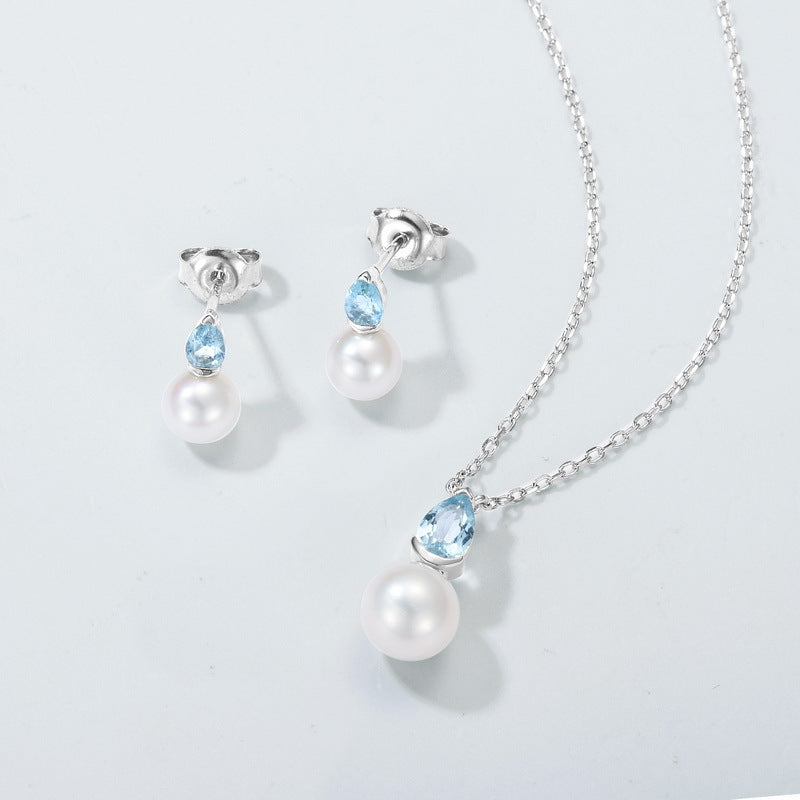 Sky Blue Topaz and Freshwater Pearl Pendant Necklace