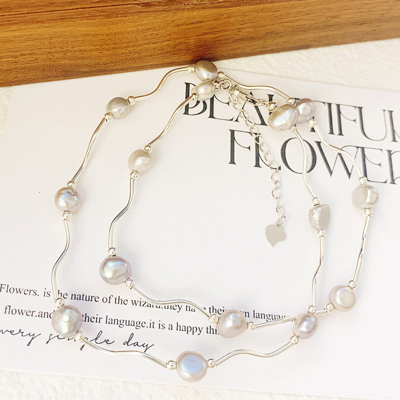 Dainty Wave Grey Baroque Pearl Necklace