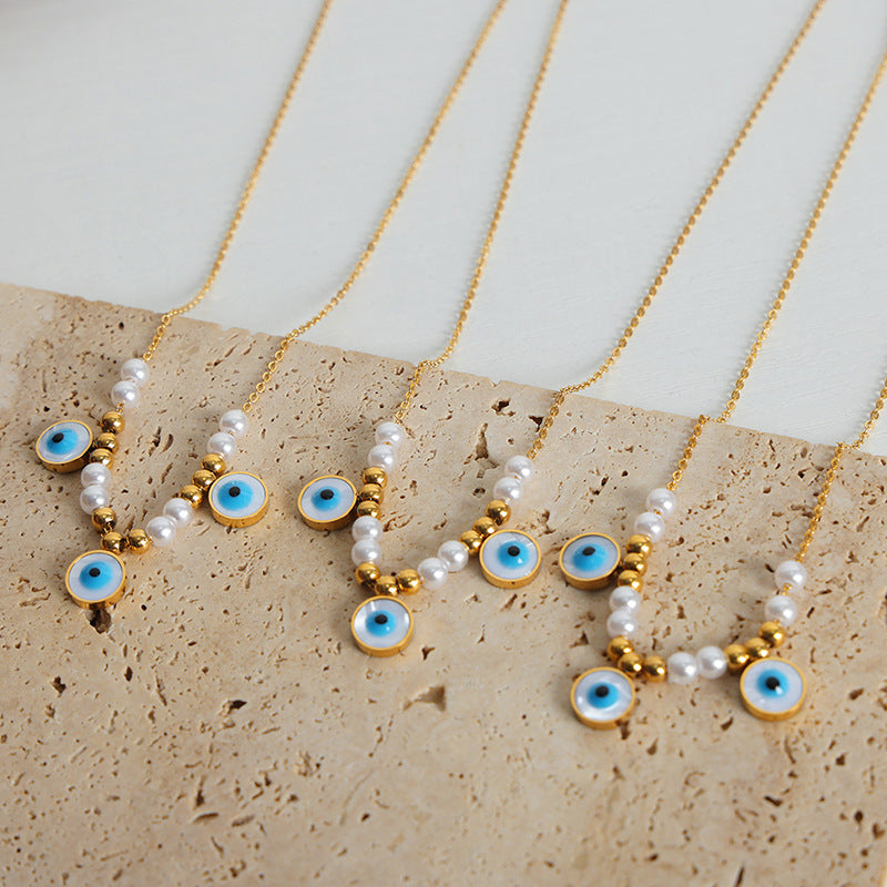 Pearl And Evil Eye Necklace