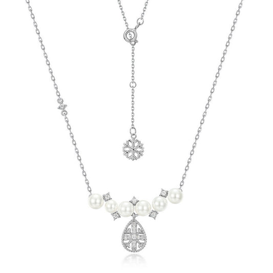 Waterdrop Cross Snowflake Smile Pearl Pendant Necklace