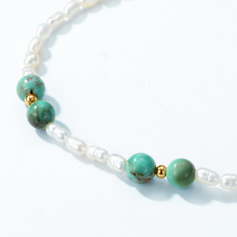 Natural Turquoise and Freshwater Pearl Bracelet