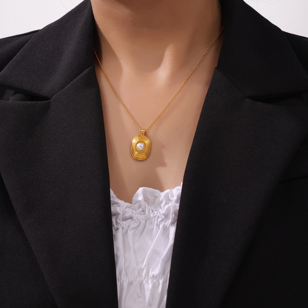 Mabe Pearl Rectangular Pendant Necklace