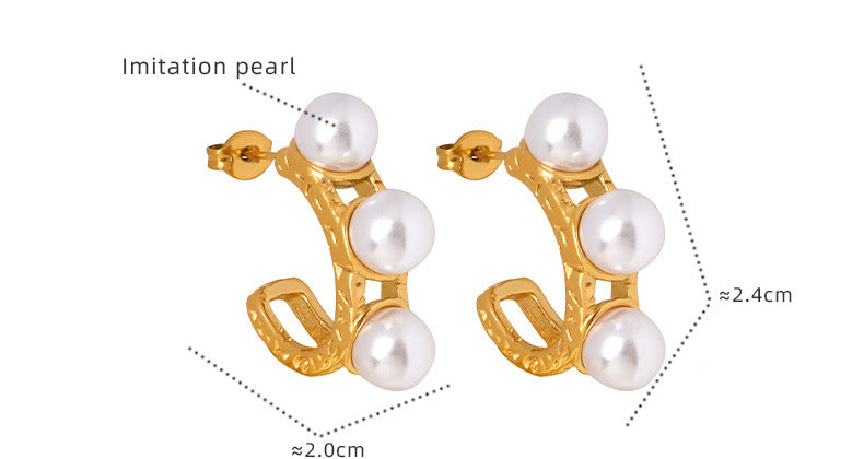 Hollow C Shape Three Pearls Earring