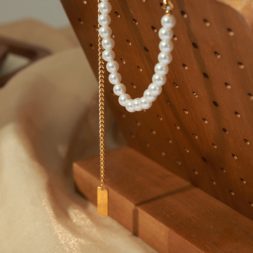 Half Gold Chain Half Pearl Necklace Extension Drop Pendant