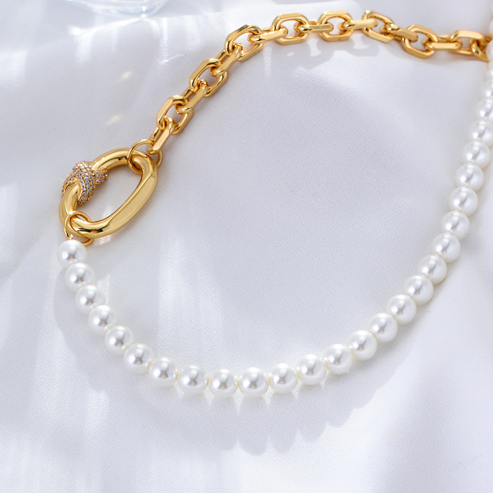 Half Pearl Half Chain Necklace