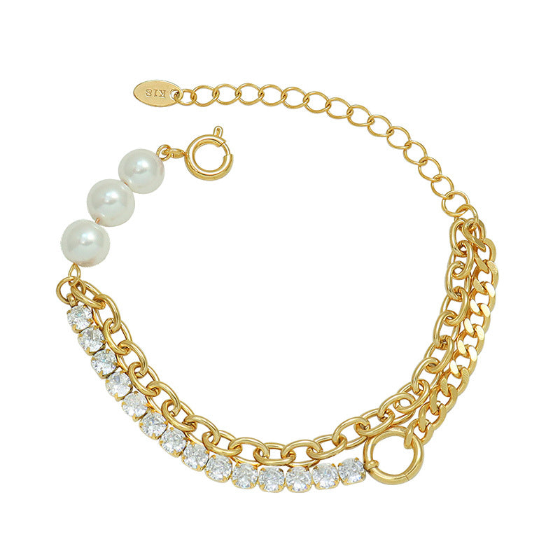O Chain Rhinestones Pearl Bracelet