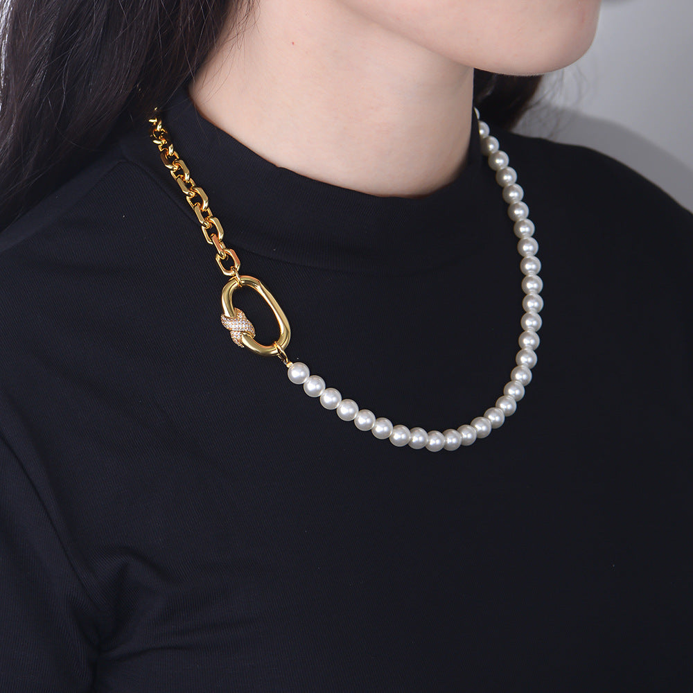 Half Pearl Half Chain Necklace