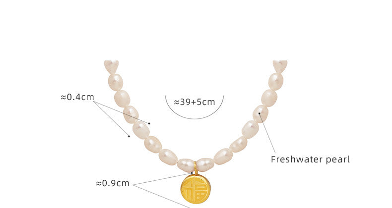 Chinese Good Luck Coin Pendant Freshwater Pearl Necklace