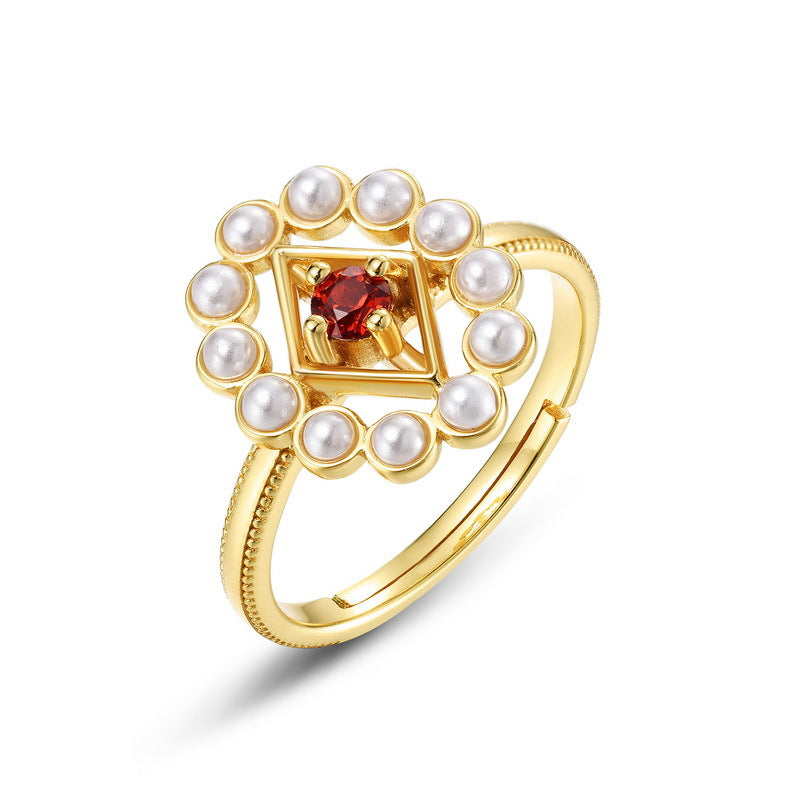 Vintage Red Garnet and Pearl Ring