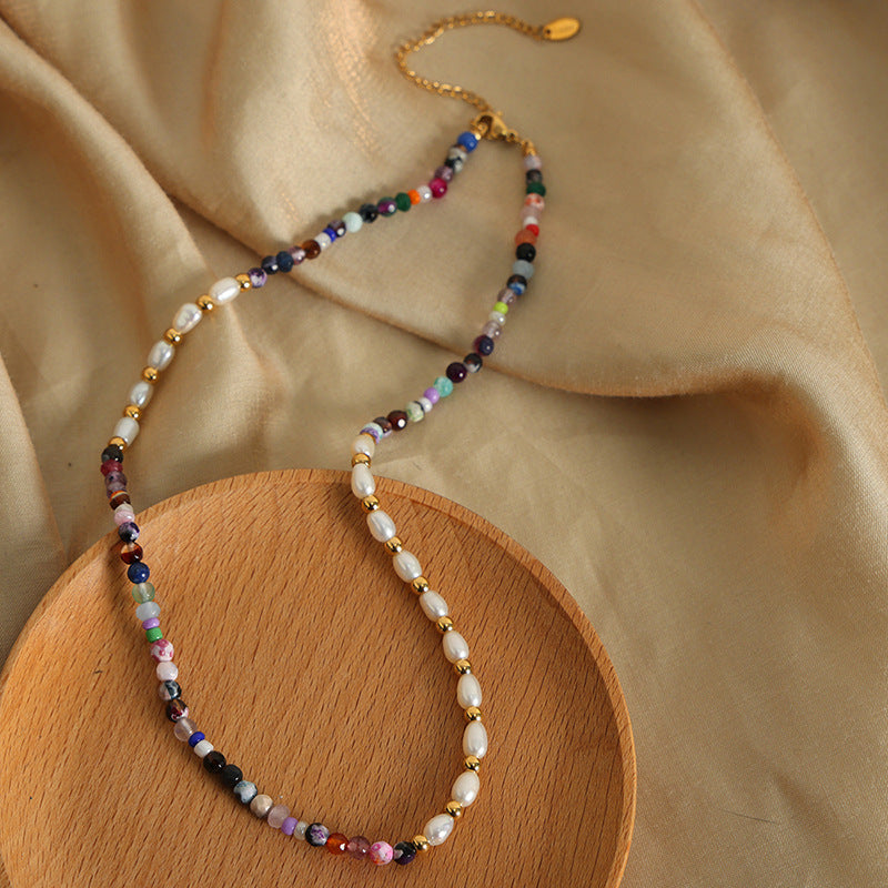 Colorful Natural Stone And Freshwater Pearl Beads Necklace