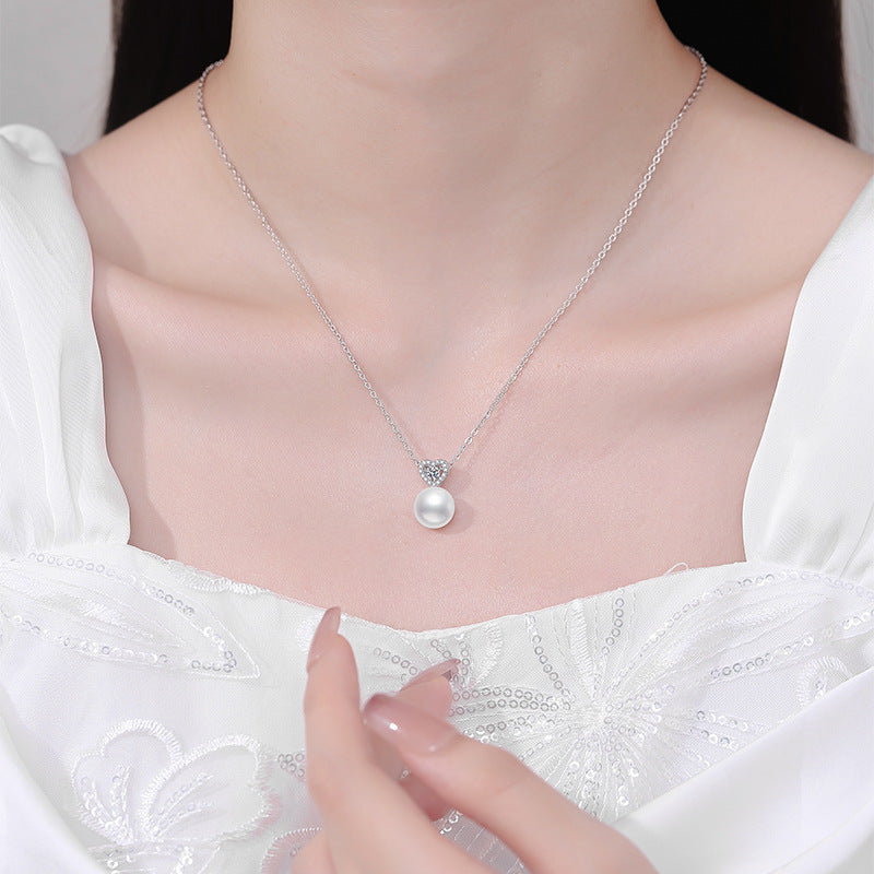 Heart Diamond and Pearl Pendant Necklace