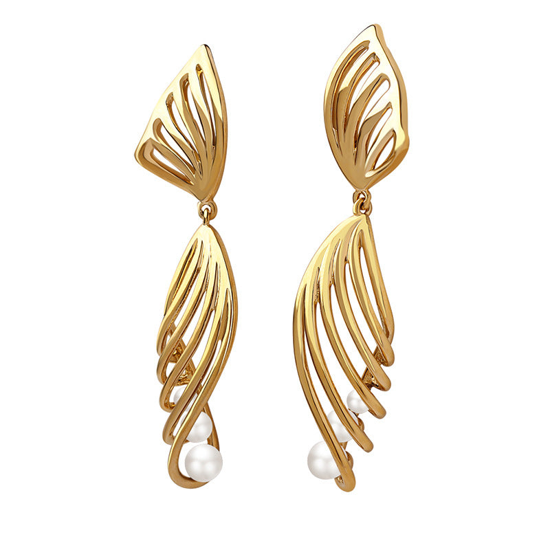 Tassel Butterfly Wings Inlay Pearl Earring 