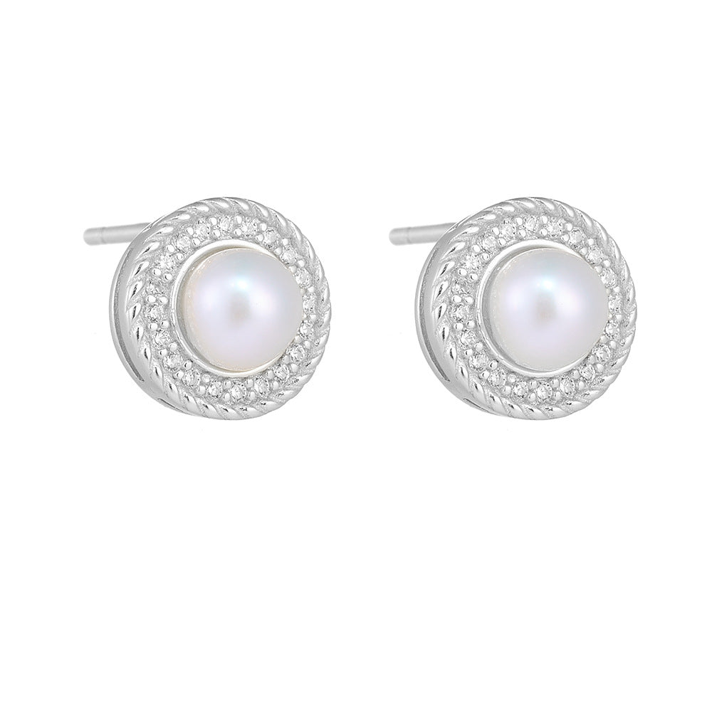 Round Diamond Mabe Pearl Stud Earrings