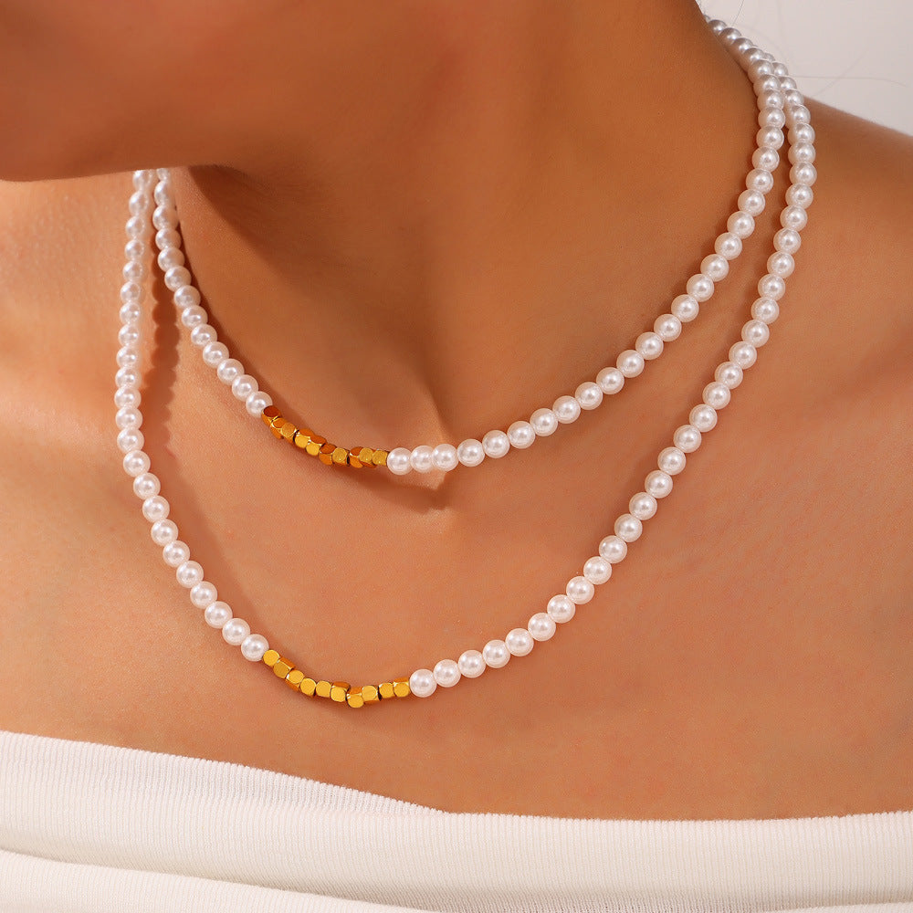 Fashion Simple Cube Splicing Pearl Necklace