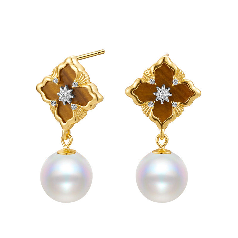 Vintage Clover Swarovski Pearl Drop Earrings